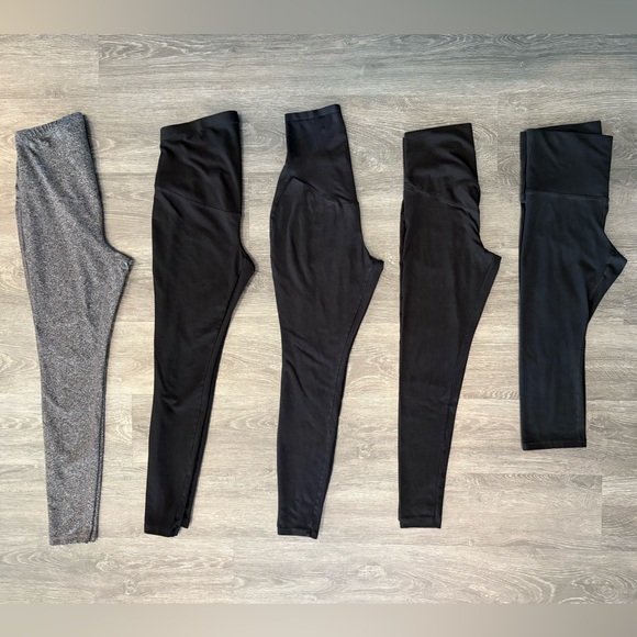 Old Navy maternity high waisted over the belly black gray leggings bundle small - Picture 1 of 6